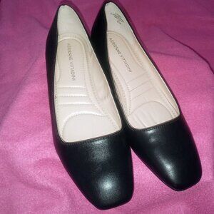 "Adrienne Vittadini" Black Slip On Low Wedge Dress Shoe